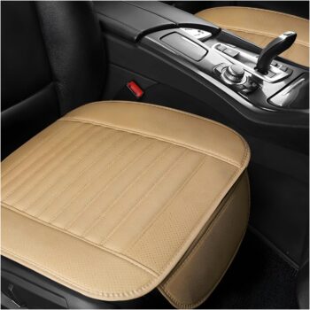 Breathable Leather Seat Cushion with Storage Pocket and Anti-Slip Base
