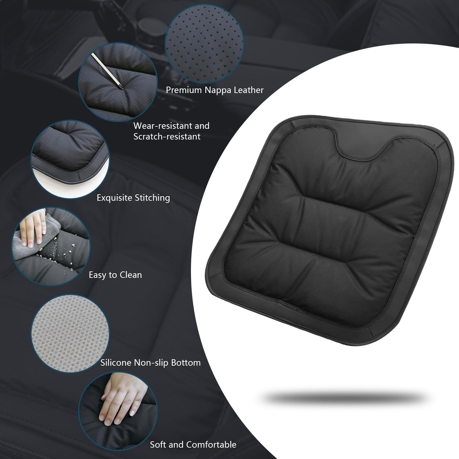 Breathable Nappa Leather Seat Cushion with Non-Slip Base - Image 2