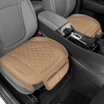 Faux Leather Front Seat Cushion with Diamond Stitching and Storage Pockets